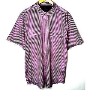 Stockhomme Mens Shirt Slim Fit Casual Short Sleeve Purple Plaid Size XXL